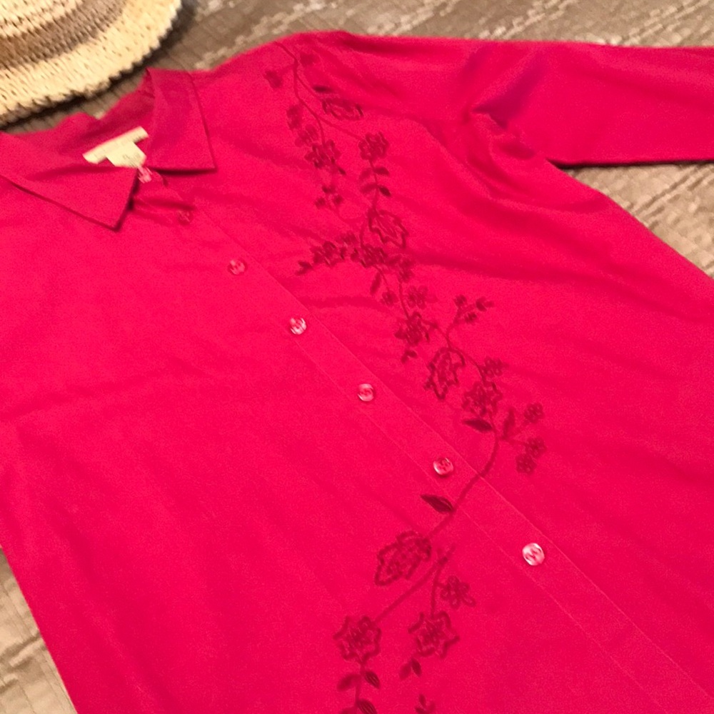 Bechamel blouse, ruby red with embroidery, PL
